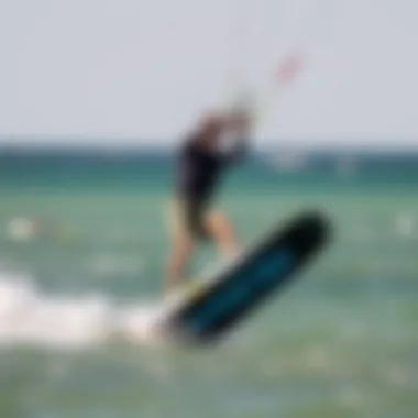 Kiteboarder skillfully maneuvering with a hydrofoil