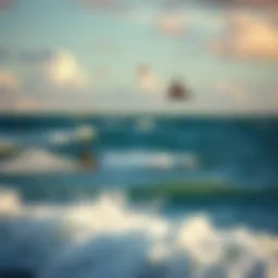 A stunning view of Cocoa Beach with kiteboarders riding the waves