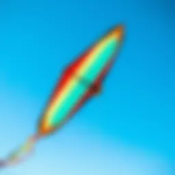 A vibrant custom kite soaring in a clear blue sky