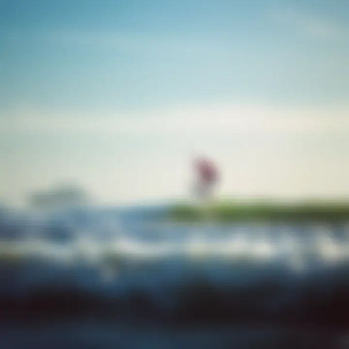 Kiteboarder performing chop hop over waves