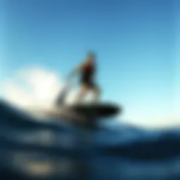 Foil surfing board in action on water