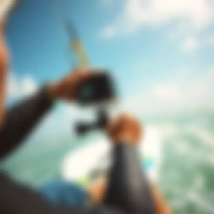 Adjusting GoPro Camera for Optimal Angle Kitesurfer adjusting a GoPro camera for optimal shooting angle