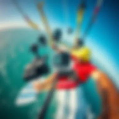 Aerial View of GoPro Mounts in Kitesurfing Aerial view showcasing various GoPro mounts in a kitesurfing environment