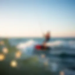 Kiteboarder gliding over the waves of Grand Haven