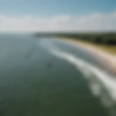 Aerial view of kiteboarders in action at Greenwich Bay.