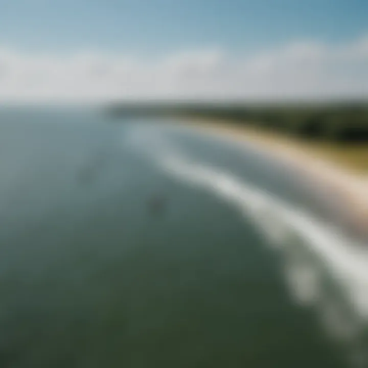 Aerial view of kiteboarders in action at Greenwich Bay.