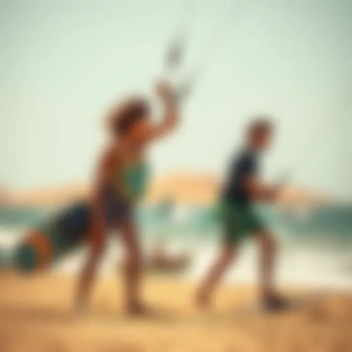 Kiteboarding Enthusiasts Enjoying the Scenic Beach Kiteboarding enthusiasts enjoying the beach