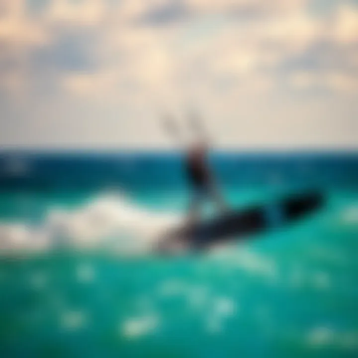 Hydrofoil kitesurfing action on turquoise waters