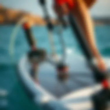 Close-up of hydrofoil board and kite setup