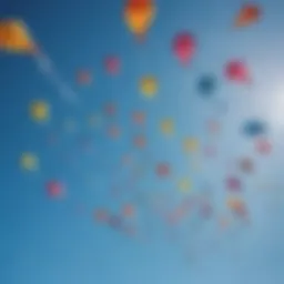 Colorful inflatable kites soaring against a clear blue sky