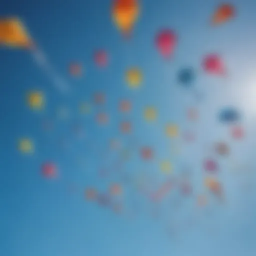 Colorful inflatable kites soaring against a clear blue sky