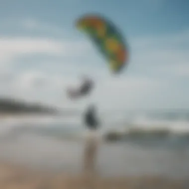 Kiteboarding enthusiasts enjoying a day at the beach with inflatable kites