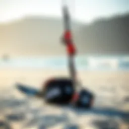 High-quality Ion kitesurfing gear displayed on a beach