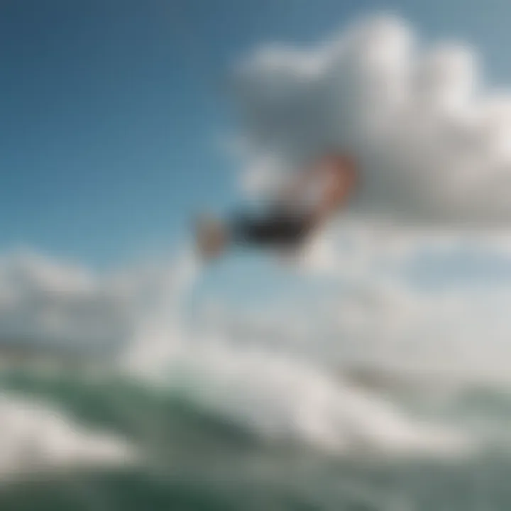 Kitesurfing enthusiasts riding the waves under a clear sky