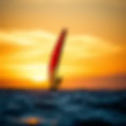 A breathtaking kite sailing scene over the ocean at sunset