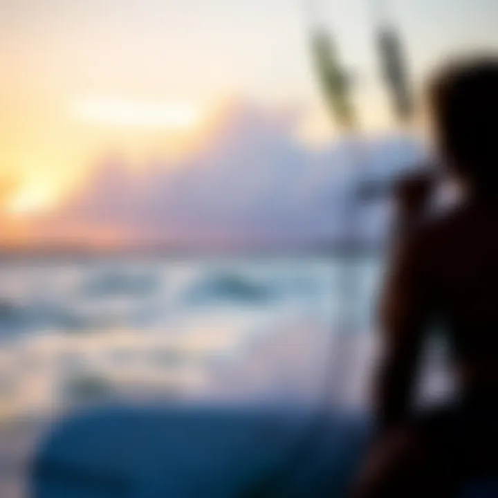 Sunset Serenity from the Water A picturesque sunset view from a kite surfer's perspective