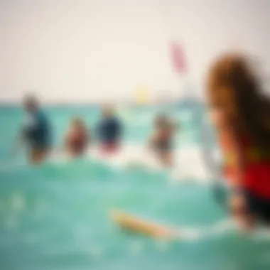 Community on the Waves: Embracing Kiteboarding A group of diverse kiteboarders enjoying a sunny day on the water, representing the community aspect of the sport.