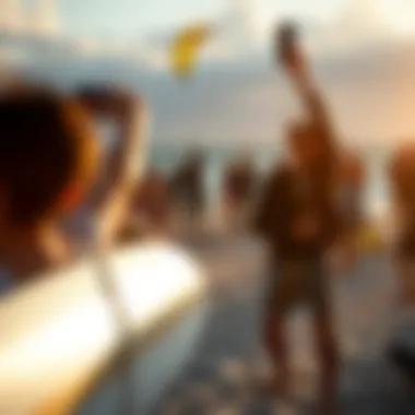 Celebrating Kiteboarding Community A global kiteboarding community celebrating an event by the beach