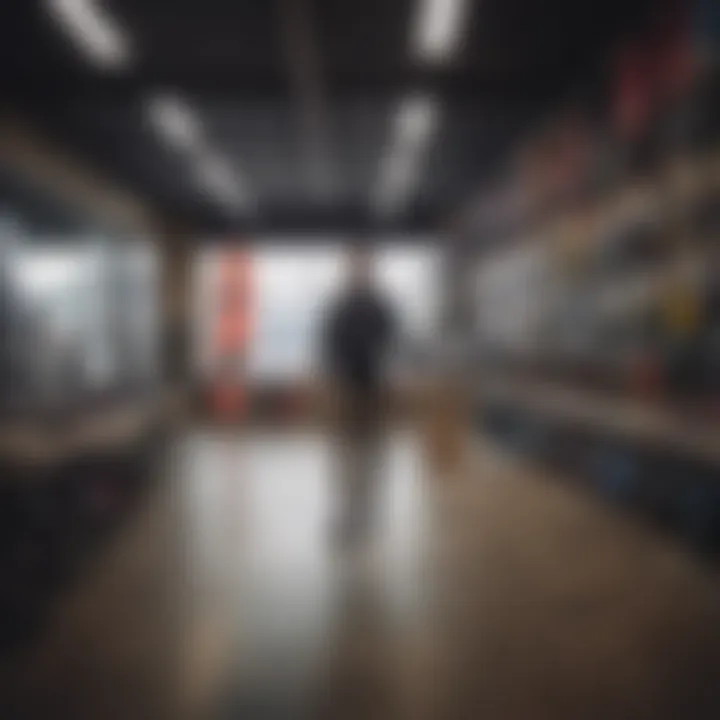 A rider selecting kiteboarding equipment in a shop