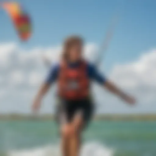 A vibrant kiteboarding scene in Tampa with colorful kites soaring above the water