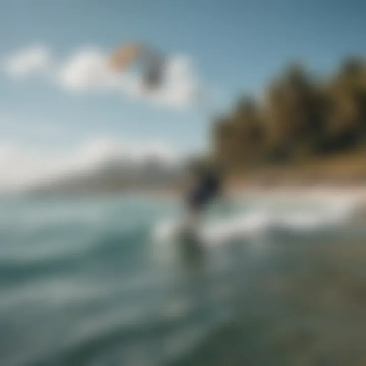 A scenic view of a popular kiteboarding location in Tampa with clear skies and inviting waters