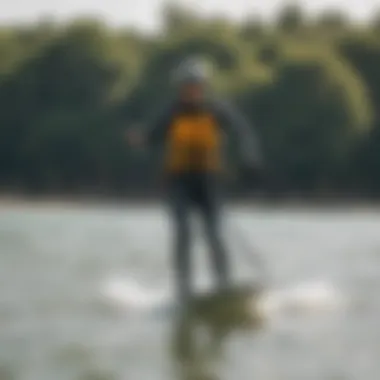 Kiteboarding students practicing on the water