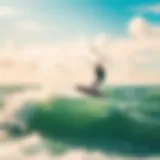 Kiteboarder gliding through the waves at West Wind