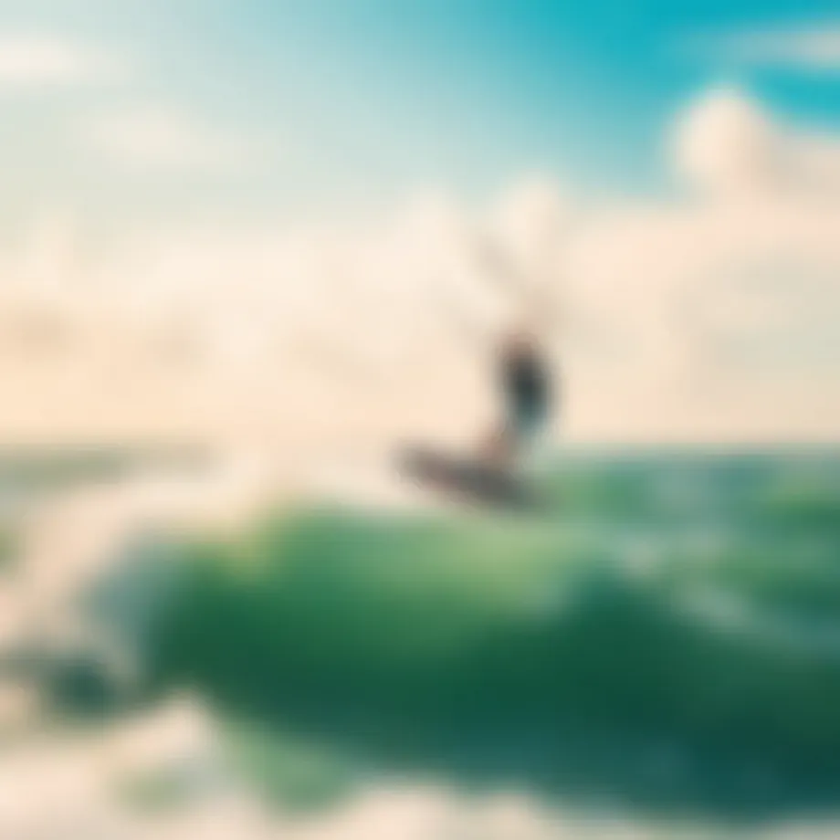 Kiteboarder gliding through the waves at West Wind