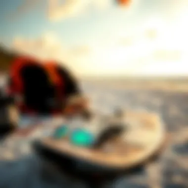 Kiteboarding Gear at West Wind Kiteboarding gear laid out on the beach ready for adventure