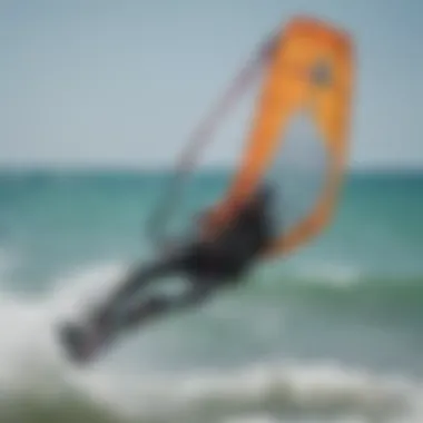 Enthusiast testing kitesurf kite performance on the water