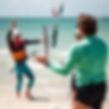 Kite Surfing Instruction A kite surfing instructor demonstrating techniques on the beach
