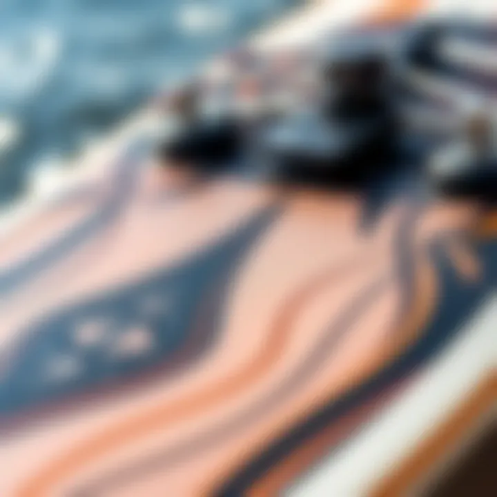 Close-up view of surfboard design details