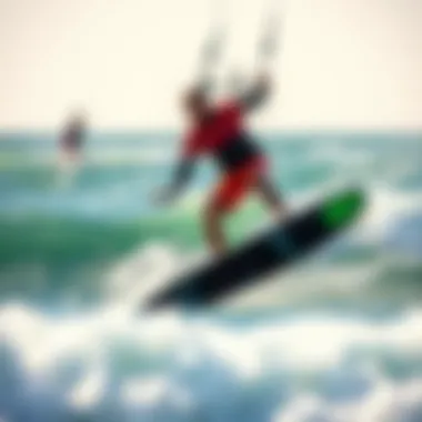 Dynamic kitesurf surfboard navigating waves