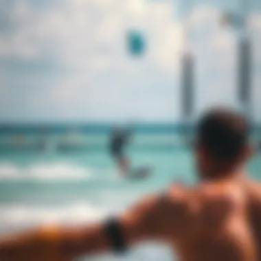 Kitesurfing techniques being demonstrated on the water