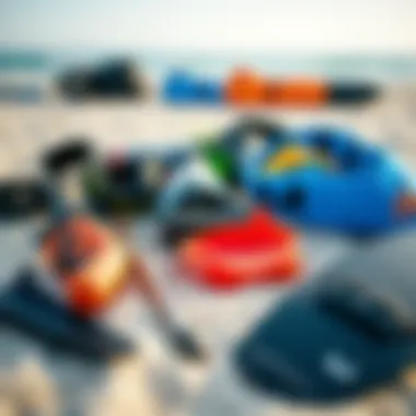 Kitesurfing Gear Essentials Essential kitesurfing gear laid out on the sand