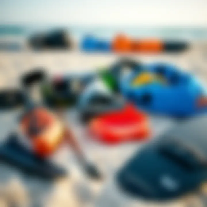 Kitesurfing Gear Essentials Essential kitesurfing gear laid out on the sand
