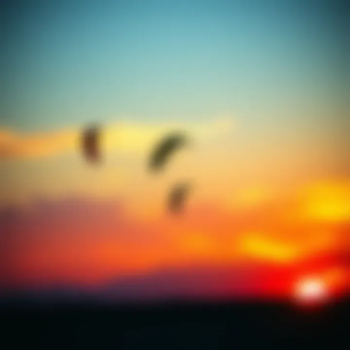 Colorful kites soaring high against the backdrop of a Peruvian sunset