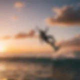 A vibrant sunset view of kitesurfing at a popular beach destination