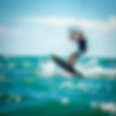 A kiteboarder skillfully maneuvering with a kitewing in dynamic wind conditions