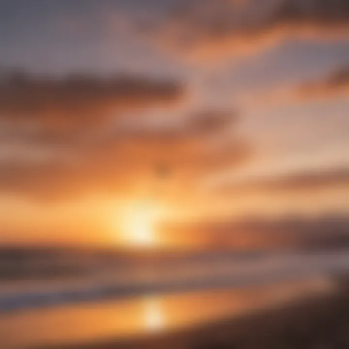 Stunning sunset view over Mancora's beach with kites flying