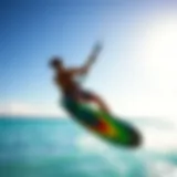 A vibrant kitesurfer gliding over azure waters, capturing the essence of freedom
