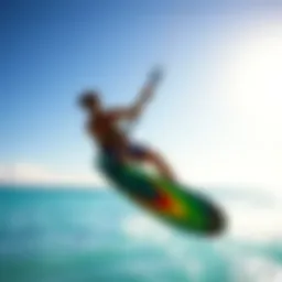 A vibrant kitesurfer gliding over azure waters, capturing the essence of freedom