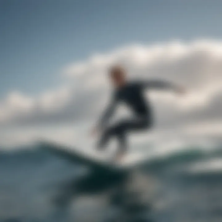 A surfer mastering hydrofoiling techniques on a tranquil ocean