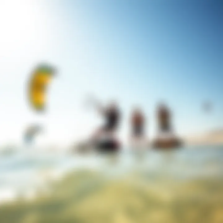 Kiteboarding enthusiasts enjoying a day at the beach with parafoil kites