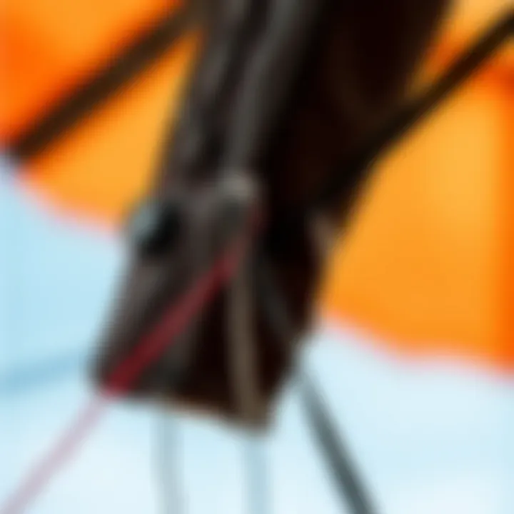 Close-up view of a parafoil kite's intricate design and stitching