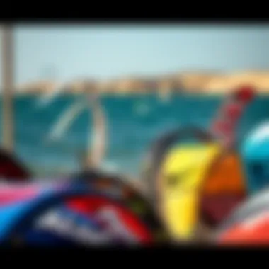 Various types of parafoil kites displayed for purchase