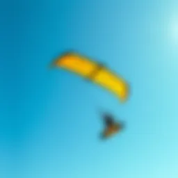 Vibrant parafoil kite soaring in a clear blue sky
