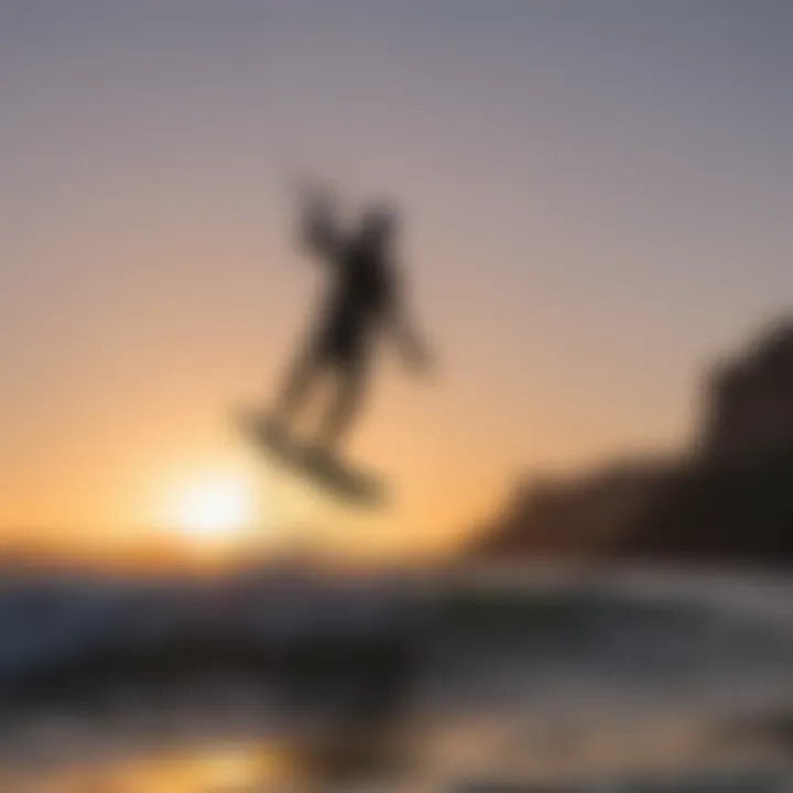 Kiteboarder wearing Patagonia wetsuit during sunset