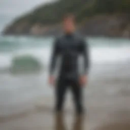 Patagonia wetsuit on a scenic beach