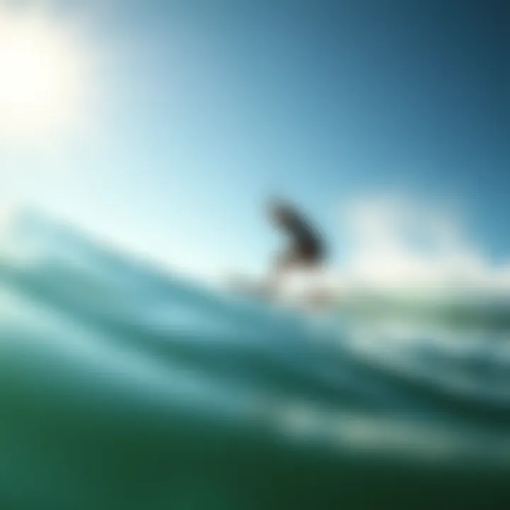 A rider skillfully navigating the water using a pocket foil board under bright sunlight